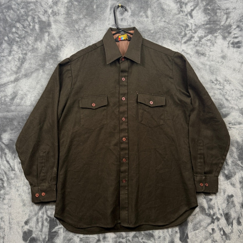 Kmart Sportsman Shirt Mens Large Brown Vintage Acrylic Button Up Flannel Style